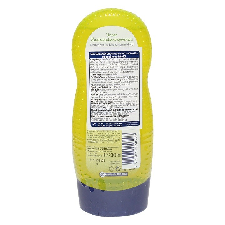 (Quà Tặng Đơn Hàng 799K) Sữa Tắm Gội Cho Bé Bubchen 230ml hàng Đức