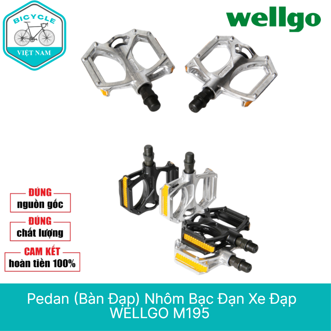 Pedan Bàn Đạp Nhôm Bạc Đạn Xe Đạp WELLGO M195 – Chống Trượt, Giá Rẻ, Dành Cho MTB & Touring