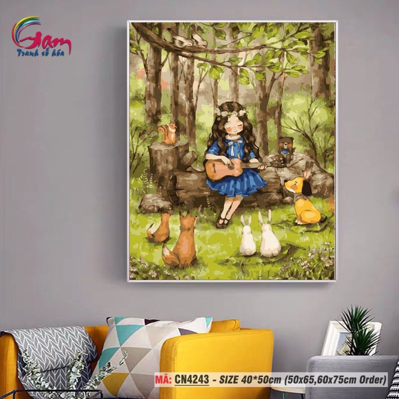 Tranh treo tường tự tô màu theo số sơn dầu số hóa Gam cô gái Aepool CN4243