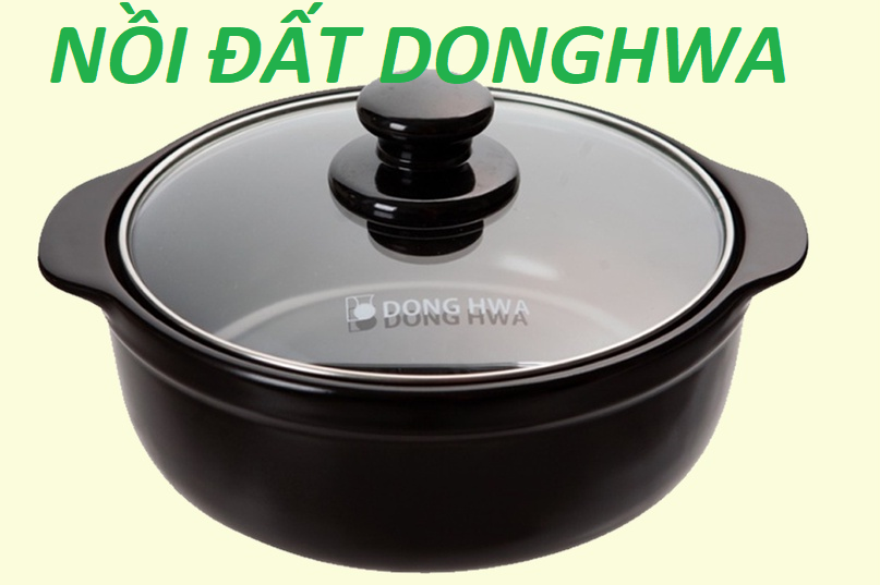 Nồi sứ / nồi đất kho cá, nấu lẩu, mì cay Hàn Quốc Donghwa cao cấp chính hãng, nắp kiếng , size 1.85 lít
