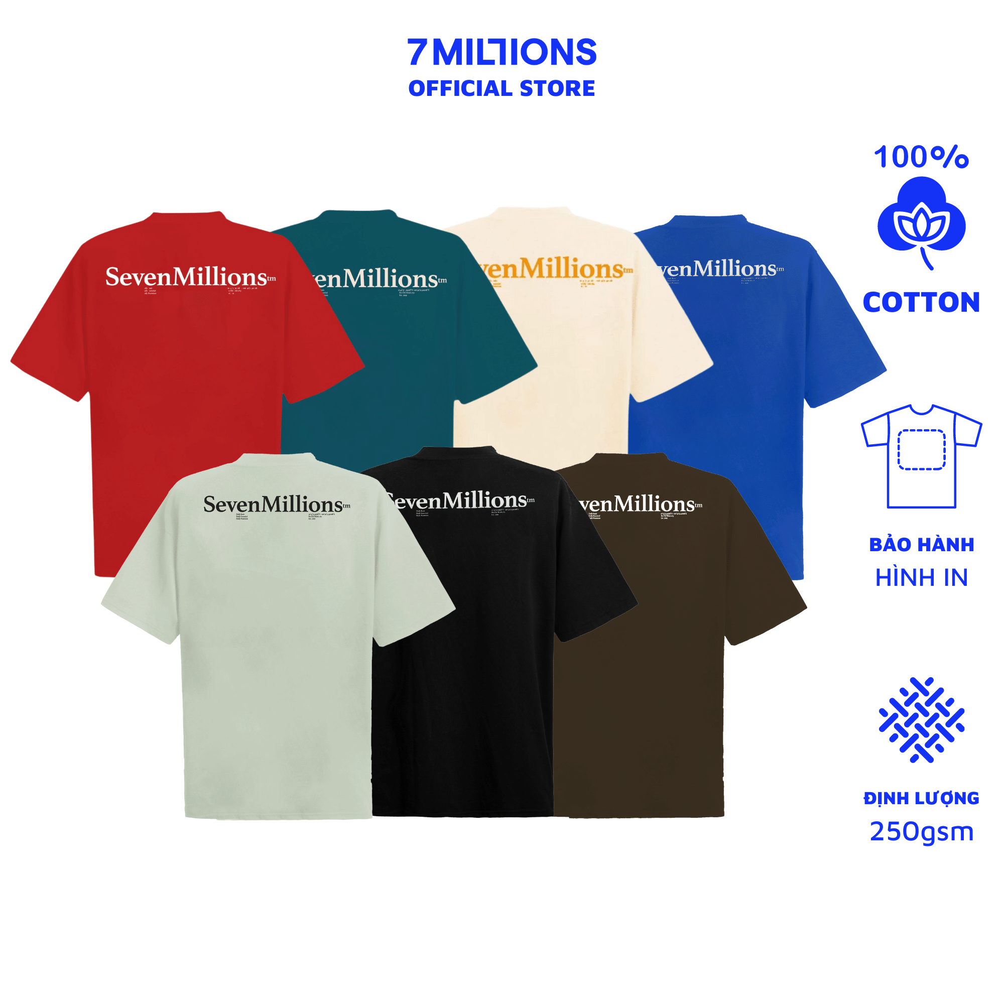 Áo thun unisex cổ tròn 7millions mini logo - 7 màu - 100% cotton 2 chiều - form oversize