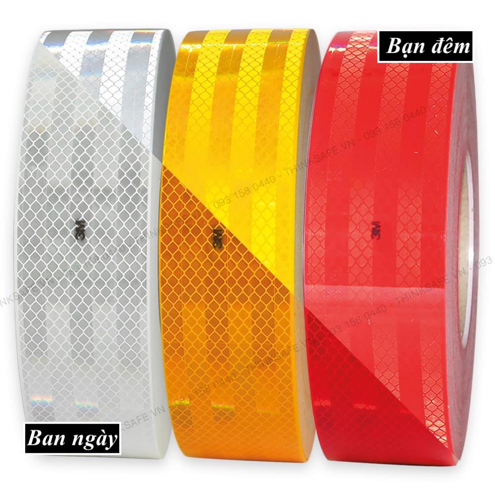 Băng keo phản quang 3M 983 trắng - đỏ, phản quang theo cấu trúc kim cương bền màu chuyên dùng phản quang xe máy ôtô nhà xưởng - Bảo hộ Thinksafe