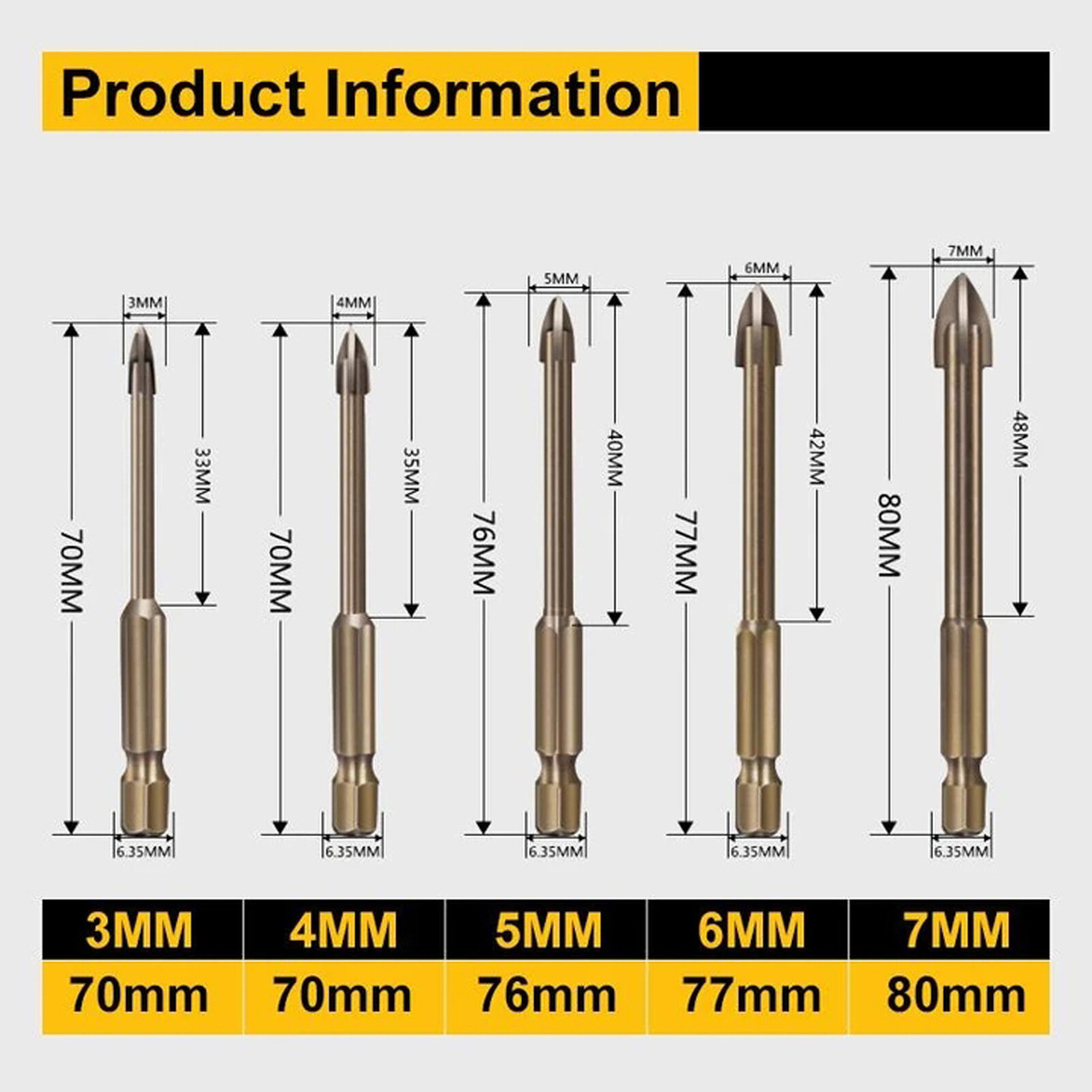 Farfi 5Pcs/Set Drill Bits Rust-Proof Multifunctional Alloy Marble Drill Bit Kit Drilling Tool