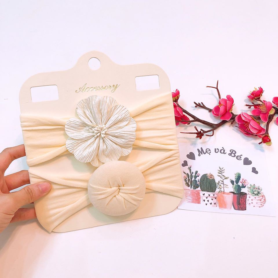 Set 2 băng đô bản to cho bé ( hoa+ xoắn) BD60 Mimo Baby