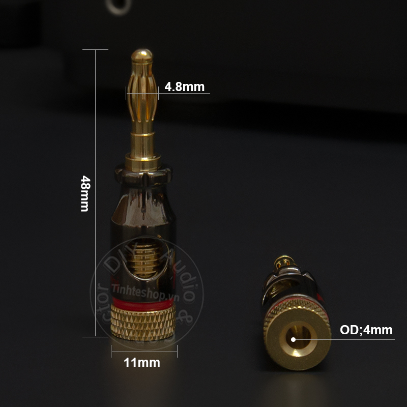 Jack đèn lồng bắp chuối 3 tác dụng 4 chiếc nhân đồng thau mạ vàng 24K - Cọc đấu nối thêm loa treble
