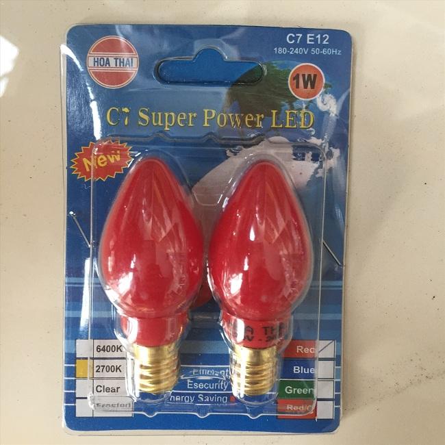 Vỉ 2 bóng cà na bóng ớt led bóng đèn bàn thờ led 1W thủy tinh cao cấp Hòa Thái - Điện Việt