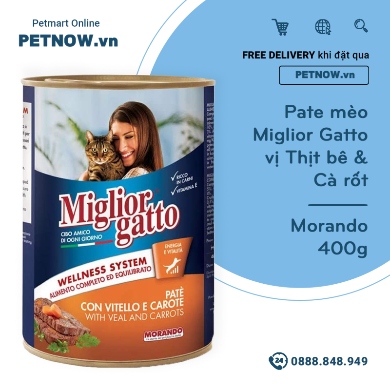 Pate mèo Miglior Gatto vị Thịt bê & Cà rốt 400g - Morando petnow