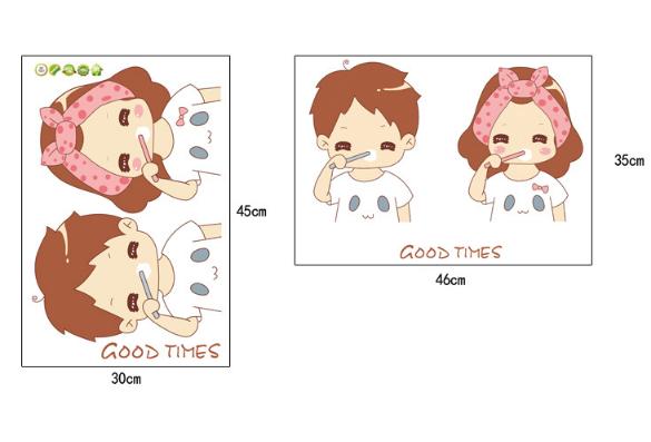 [HCM]Decal trang trí tường - Tranh Vẽ ChiBi Cặp đôi đánh răng thật dễ thương