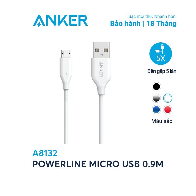 Cáp sạc ANKER PowerLine Micro USB dài 0.9m - A8132 ttshop247