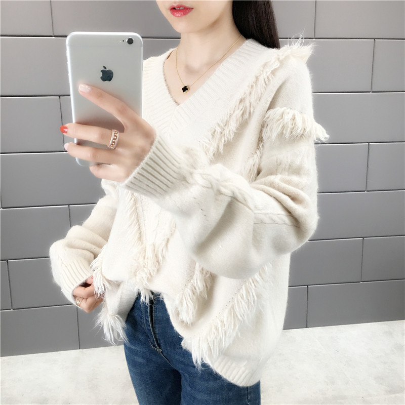 Áo len nữ cổ tim phối tua vải mềm AL12