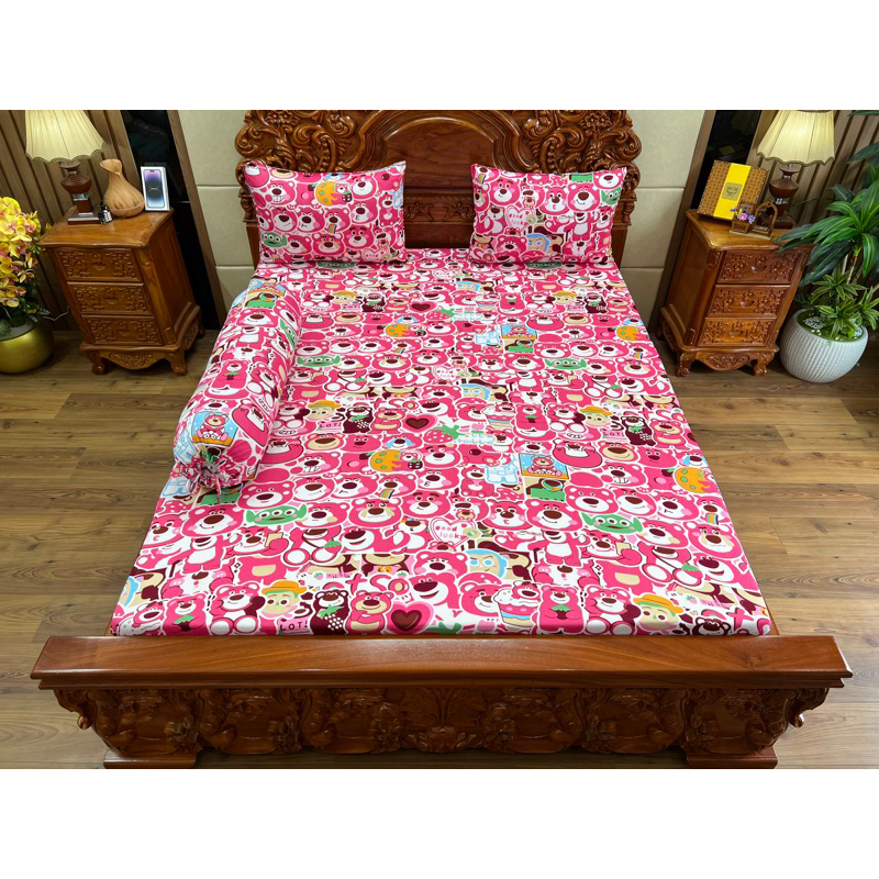 Free Ship Bộ ga gối gấu dâu lucky, bộ ga gối thun vạn phát nhận may đủ kích thước Như Lan