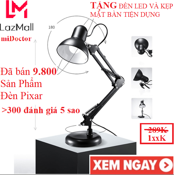 Đèn Pixar, Đèn Kẹp Bàn, Đèn Kẹp Mặt Bàn, Đèn Học Chống Cận Thị Pixar miDoctor, Đèn Đọc Sách, Đèn Làm Việc Để Bàn Chống Chói Mắt Lóa Mắt Bảo Vệ Mắt miDoctor + Tặng Chân Để Bàn, Kẹp Mặt Bàn và Bóng Đèn