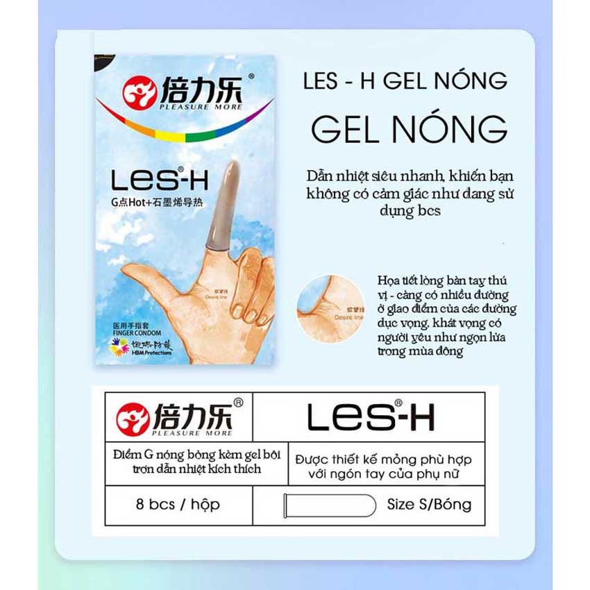 Bao cao su ngón tay les - c, les - h, bao ngón tay siêu mỏng, bcs ngón tay 1 hộp 8 cái