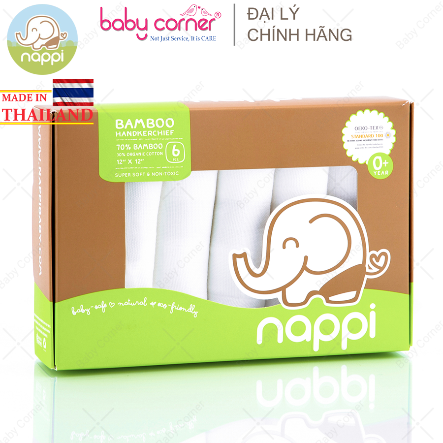 Khăn sữa sợi tre nappi 30x30cm, hộp 6 khăn, cho bé từ sơ sinh