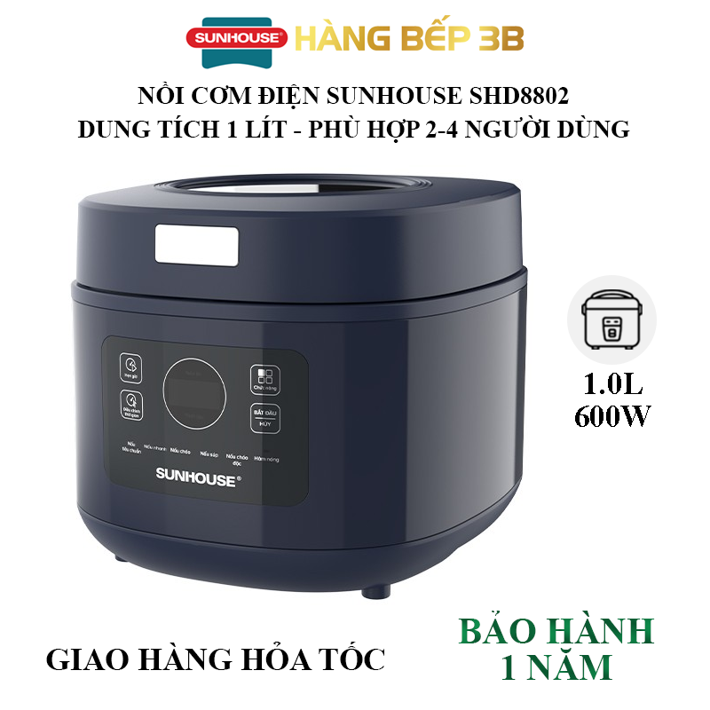 Nồi cơm điện tử sunhouse 1.0 lít shd8802 - hàng bếp 3b - sản phẩm chính hãng