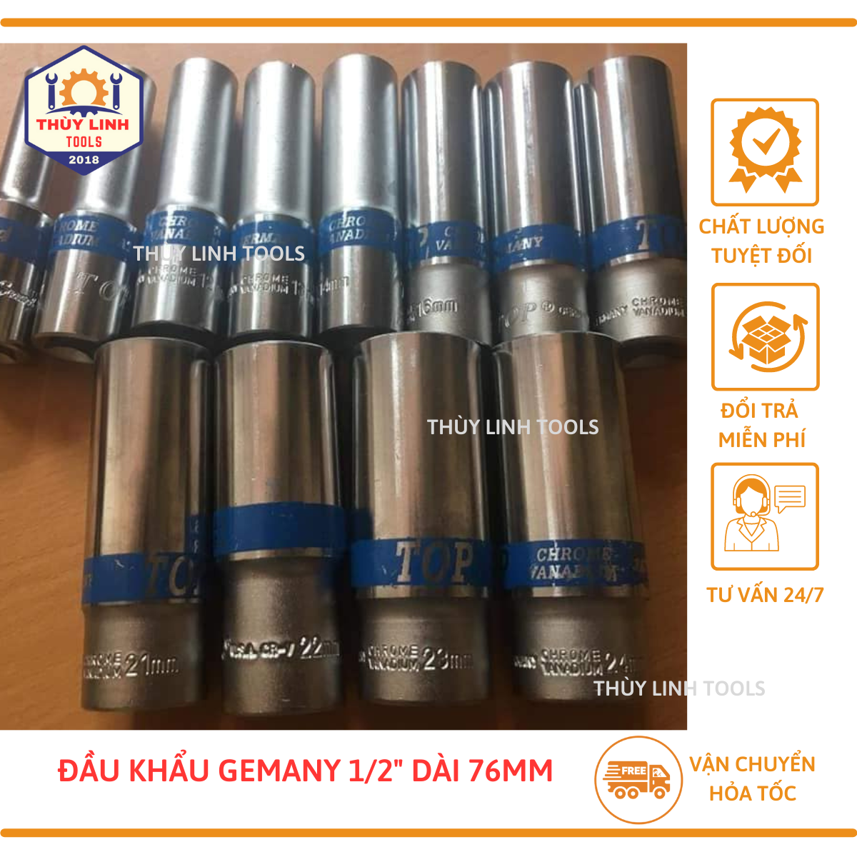 Đầu khẩu ( tuýp) KINGTONY 1/2" Lục giác  (Đầu khẩu lục giác- Dài 76mm)- THÙY LINH TOOLS
