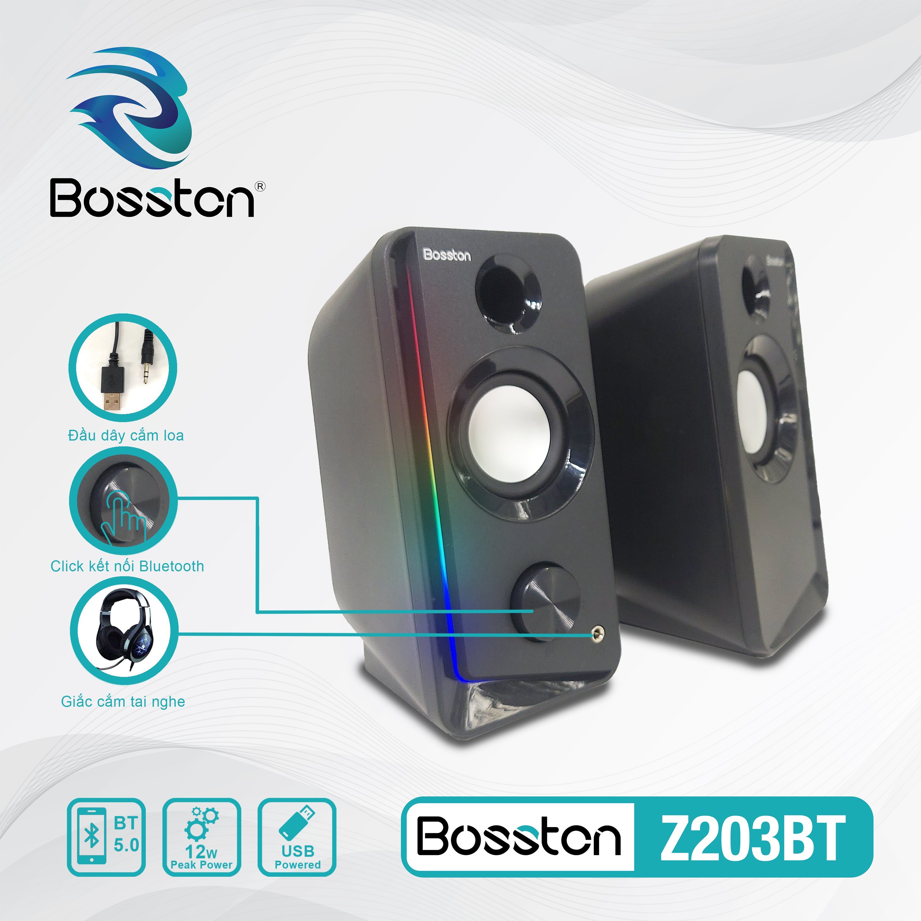 Loa 2.0 Bosston Z203BT LED (Bluetooth)