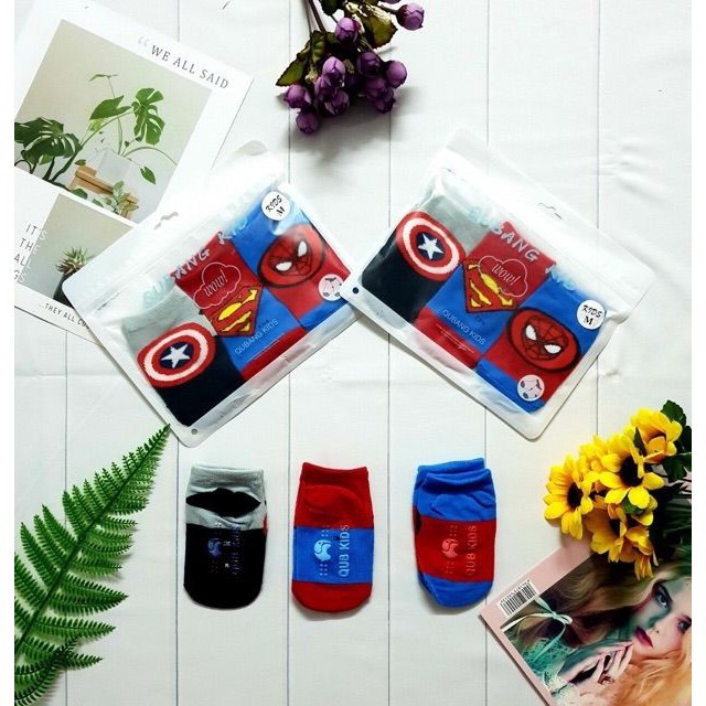 Combo 3 Đôi Tất Túi Zip Siêu Anh Hùng Cho Bé Trai Cực Cool