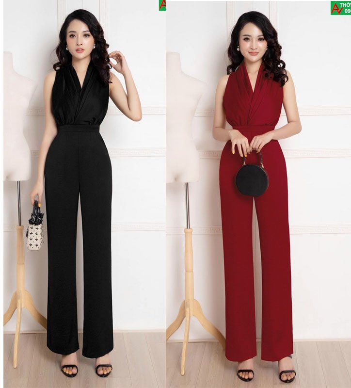 Jumpsuit cổ v xếp ly jany sang chảnh