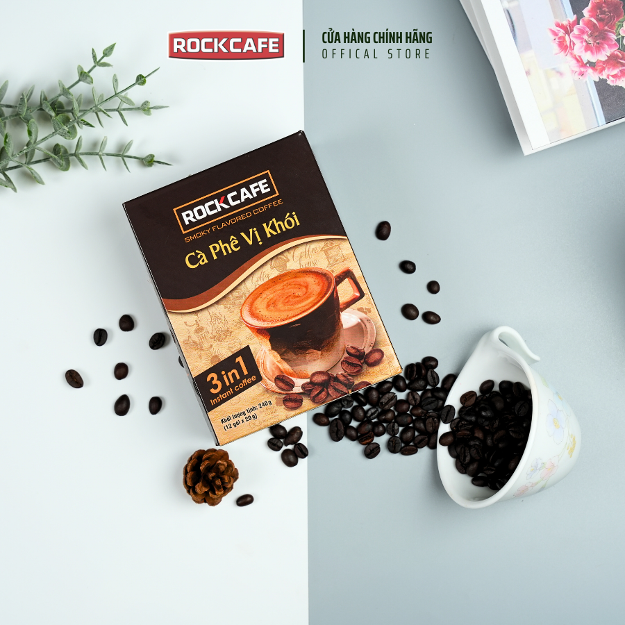 Rockcafe - Smoky Flavored Coffee - 3-in-1 Instant Coffee - Box of 12 Packs X 20Gr - Unique Flavor - Unbeatably Delicious