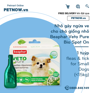 Nhỏ gáy ngừa ve cho chó giống nhỏ Beaphar Veto Pure Bio Spot On - 1 tuýp - fleas & tick for Small Dogs (15kg) petnow thumbnail
