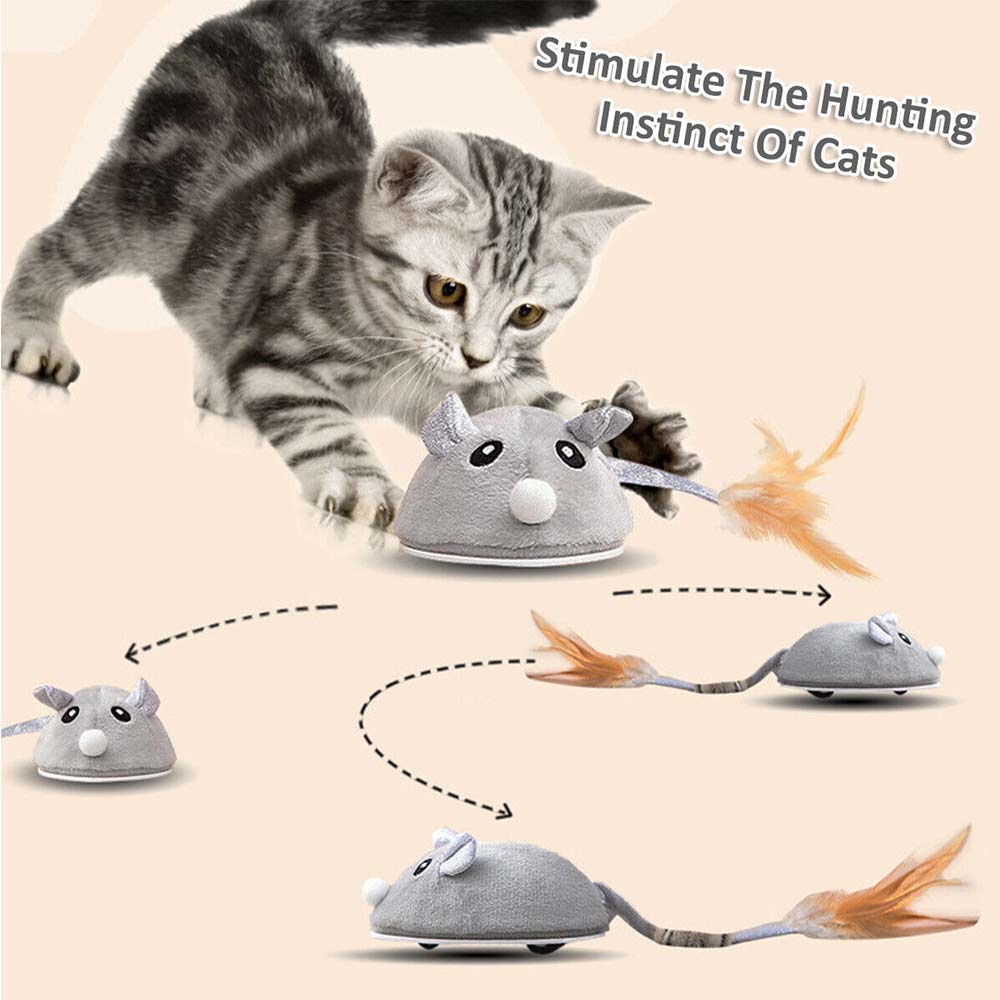 Simulation Wireless Mouse Electric Flocking Tricky Cat and Puppy Interactive Fun Toy Cat Interactive Mouse Toy Automatic Electric Mouse Teaser Toy Kitten Feather _UK