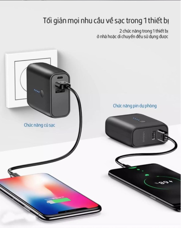 Củ sạc kiêm pin dự phòng 2in1 USAMS 5000mAh