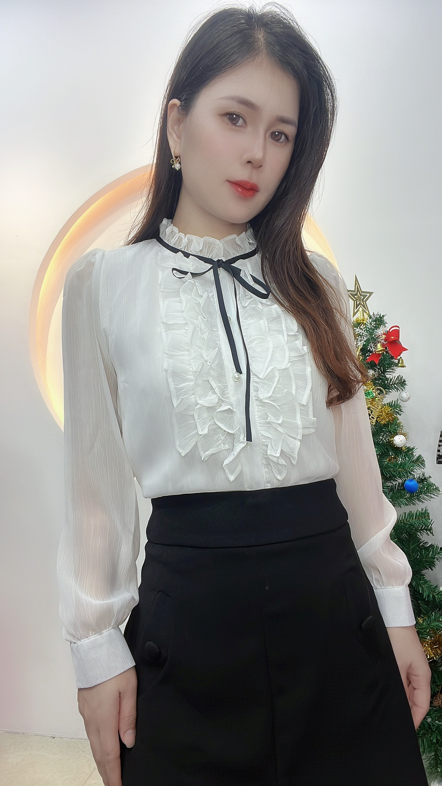 AN40 - ÁO KIỂU CÔNG SỞ BÈO KÈM NƠ ĐEN