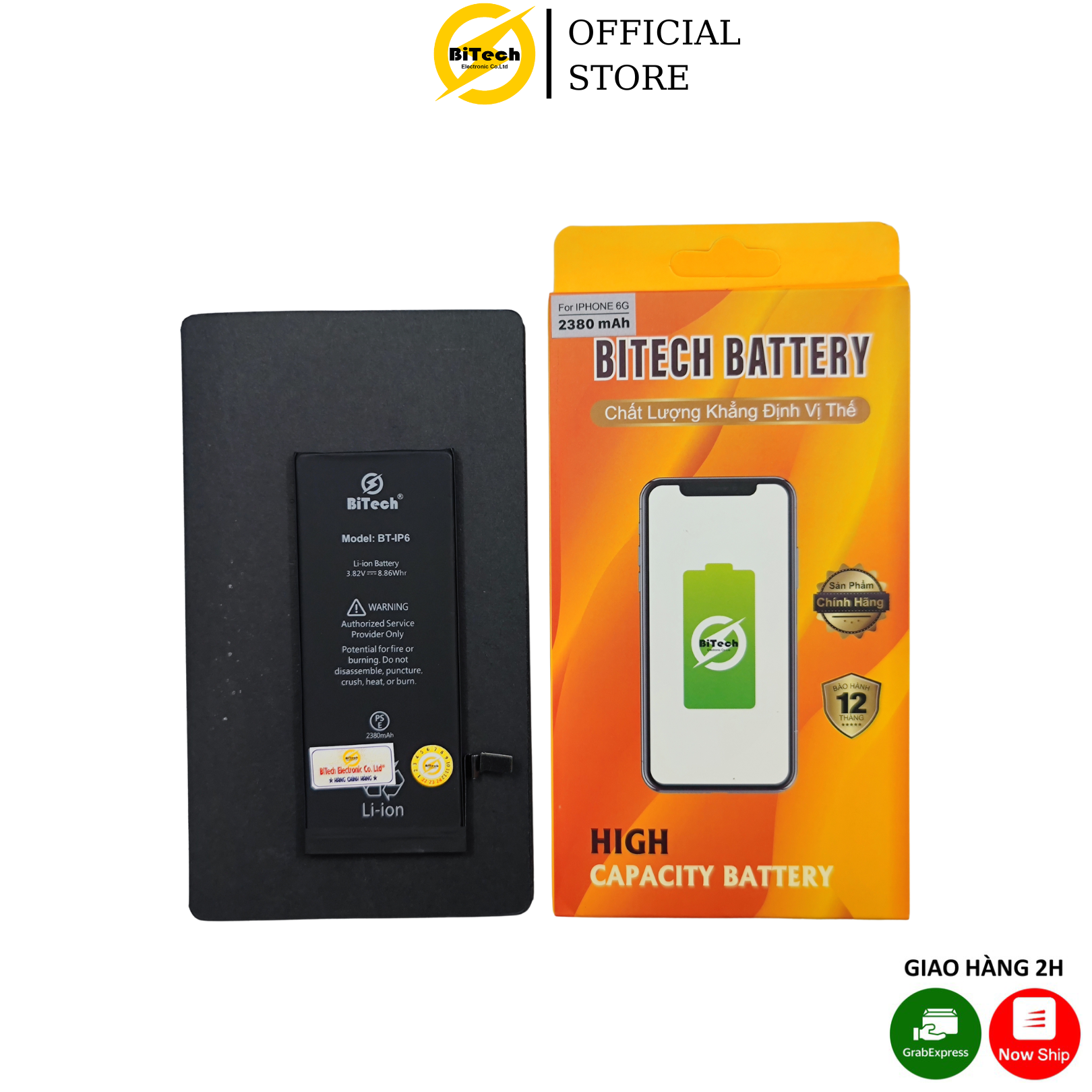 Pin điện thoại dung lượng cao BITECH BT-6G ( dung lượng 2380 mAh )(Tặng bộ vít mở + Seal dán pin)