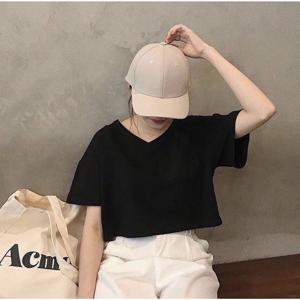 Áo croptop cổ tim form rộng basic (Oversize)