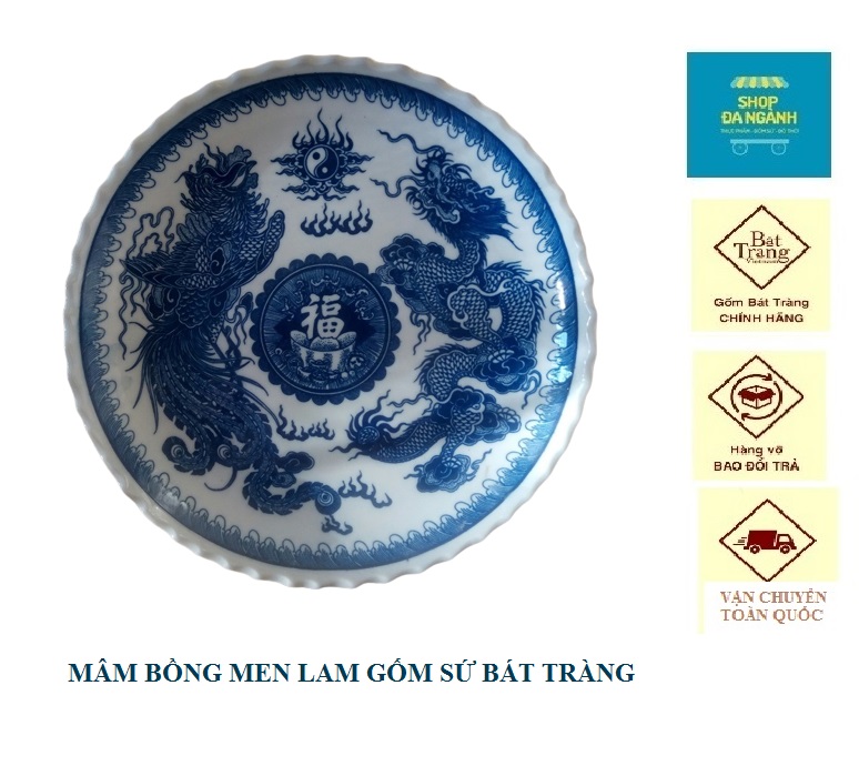 Mâm bồng bày trái cây thờ gốm sứ Bát Tràng cỡ đại, đường kính D30 cm