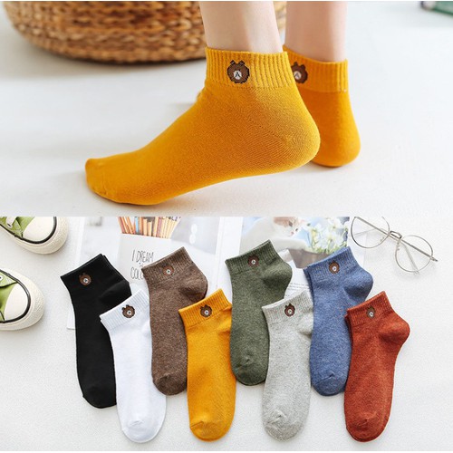 Combo 10 đôi tất vớ hình gấu dễ thương vớ cổ ngắn cotton hot trend