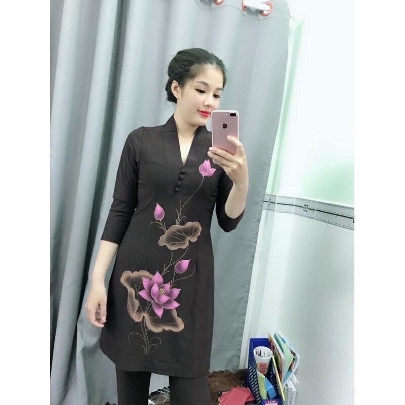 Đồ Lam Đi Chùa Kết Tân Vẽ Bụi Sen