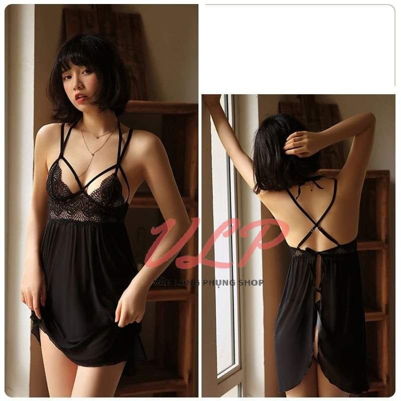 _DN48_Set váy Voan phối ren buộc dây hở sau sexy