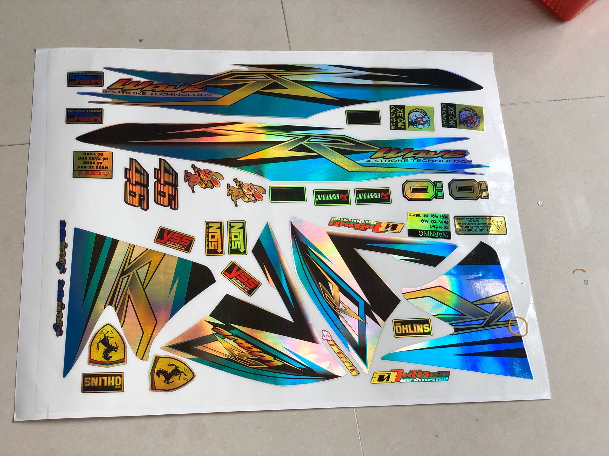 Tem rời dán xe wave 2016 trắng Crom ti tan bảy màu