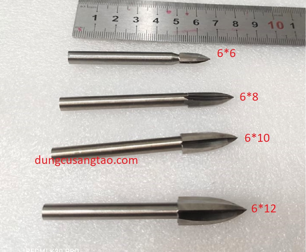 Mũi 3 khía cán 6mm (Điêu khắc gỗ, mũi phá thô cán 6mm). bộ 4 mũi