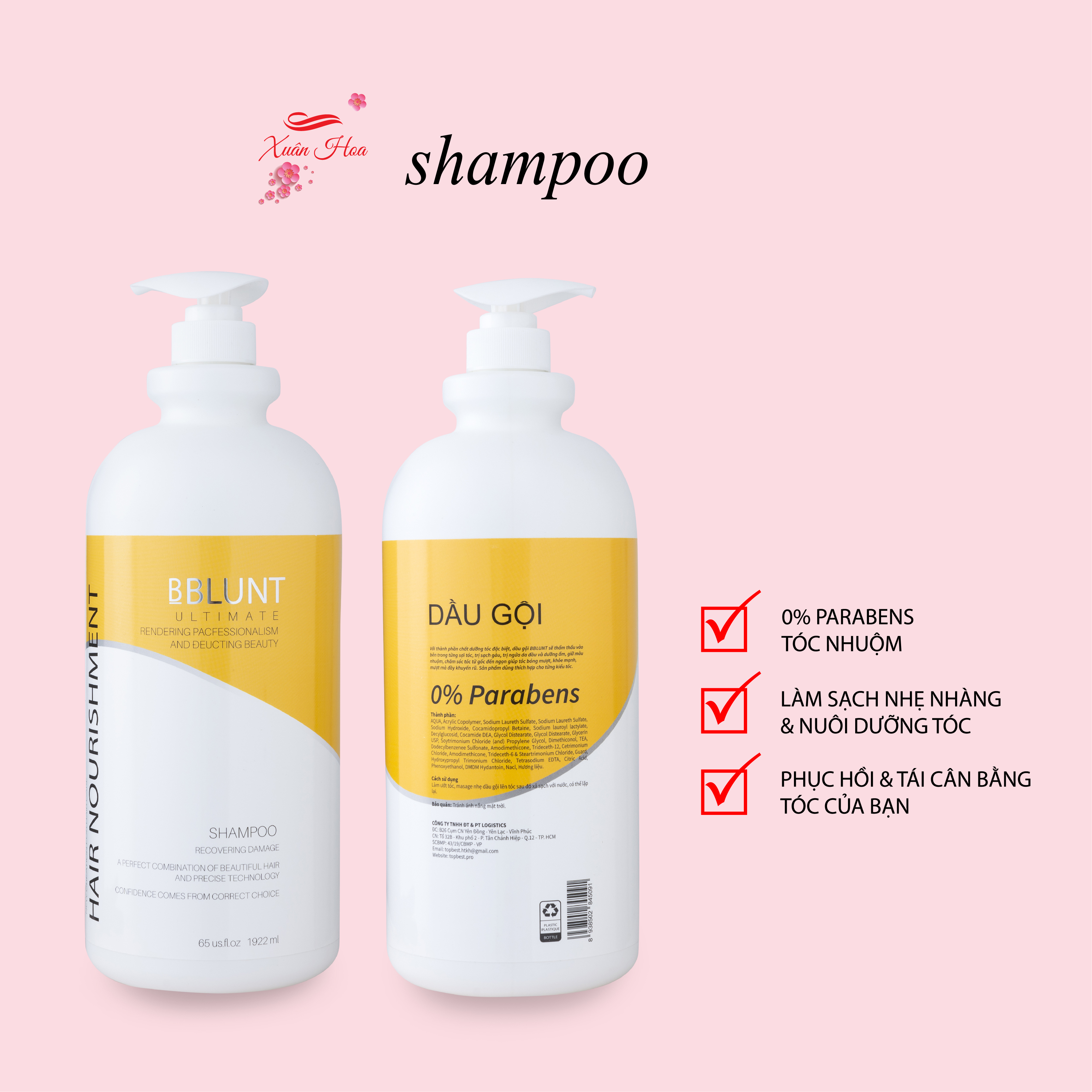 Dầu Gội & Dầu Xả Chăm Sóc Tóc Chuẩn Salon Bblunt Keratin 2000 ml