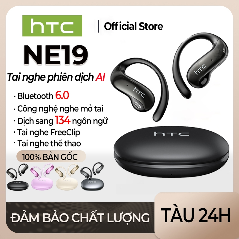 HTC NE19 Tai nghe phiên dịch thời gian thực AI Hỗ trợ 150 ngôn ngữ Tai nghe không dây Bluetooth OWS V6.0 Chống nước IPX5 Thiết kế móc tai Thời lượng pin dài