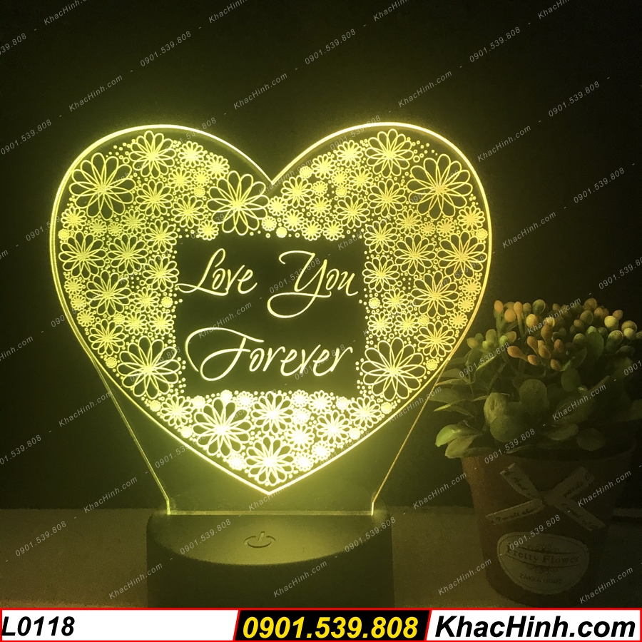 Đèn led 7 màu Trái Tim LOVE YOU FOREVER - Qùa tặng, đèn trang trí, đèn để bàn, đèn phòng ngủ, thiết kế cắt khắc theo yêu cầu
