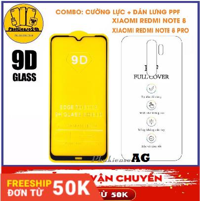 Kính cường lực Xiaomi redmi note 8 / note 8 pro full 9D viền siêu mỏng + Dán lưng PPF Ánh 7 màu cao cấp Combo 2 sản phẩm