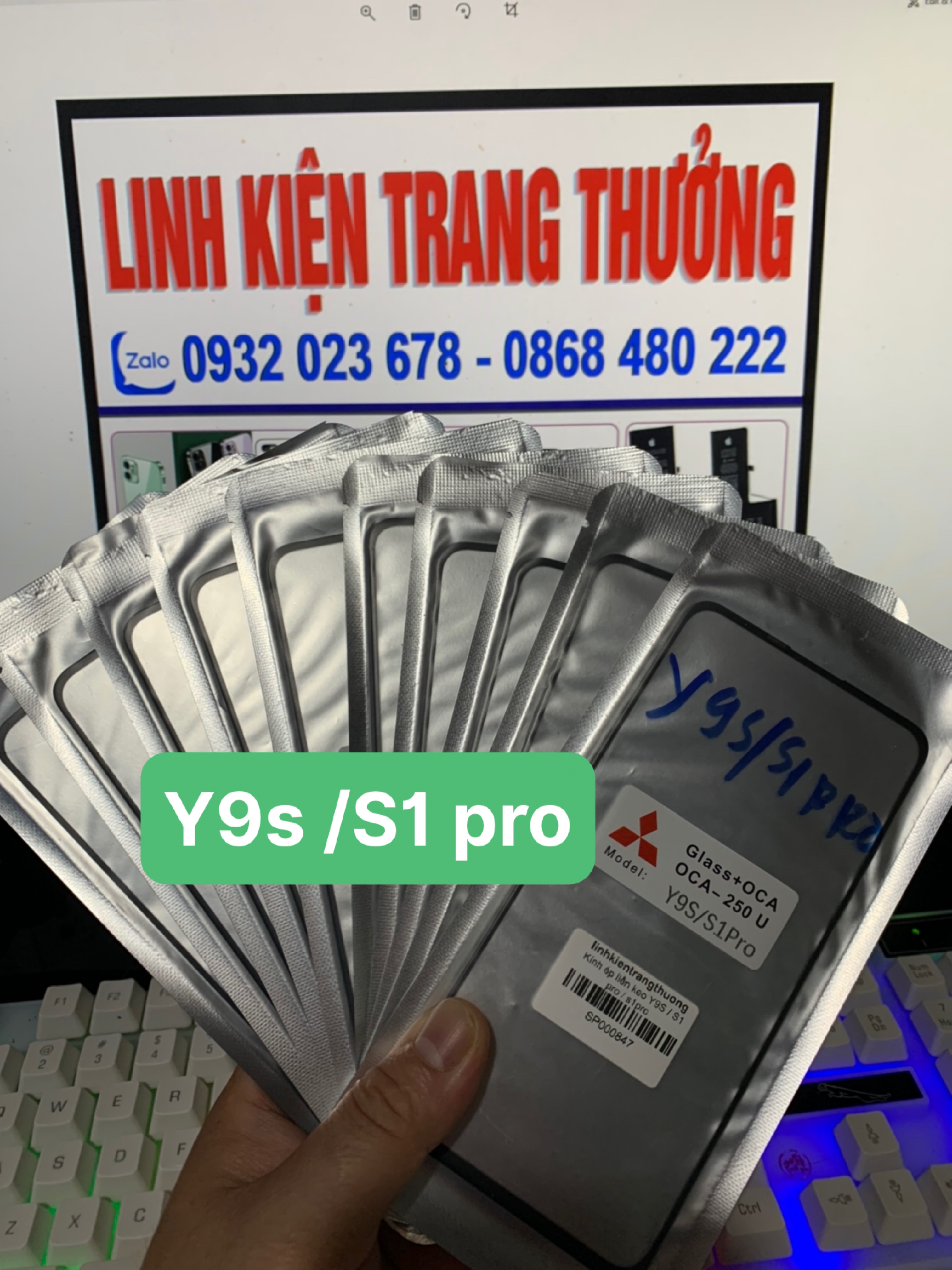 Kính ép liền keo Vivo S1 Pro / Y9s
