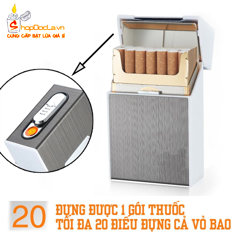 Hộp đựng thuốc focus có bật lửa điện sạc đựng 20 điếu đựng 1 gói,, hộp đựng bao thuốc kèm sạc pin , hộp đựng thuốc đa năng , hộp đựng thuốc đa năng kèm bật lửa - nắng xuân..