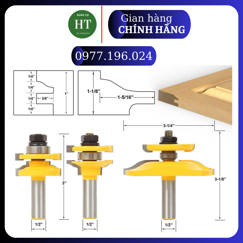 Bộ 3 mũi phay ghép mộng cửa bếp