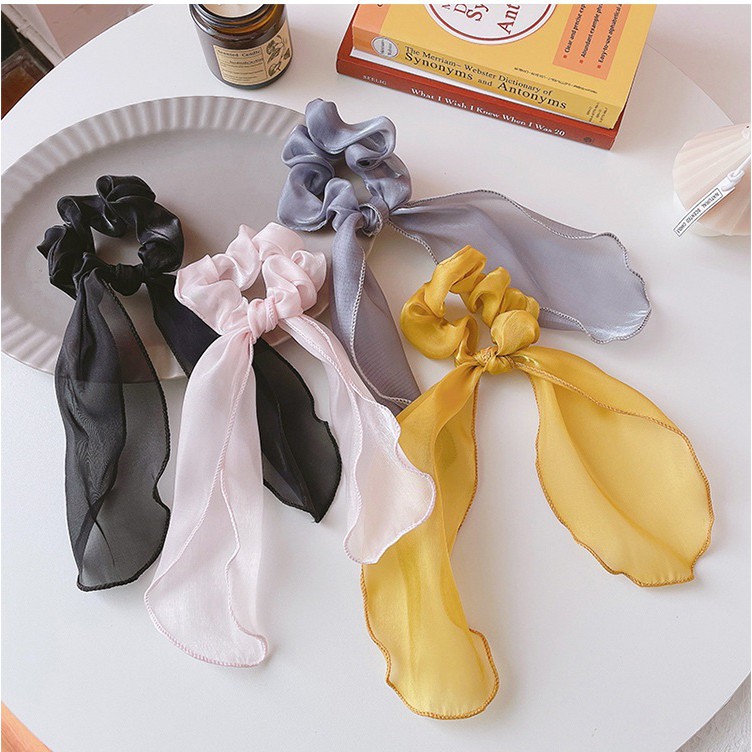 Scrunchies cột nơ vải voan lụa bóng Ni9 S42