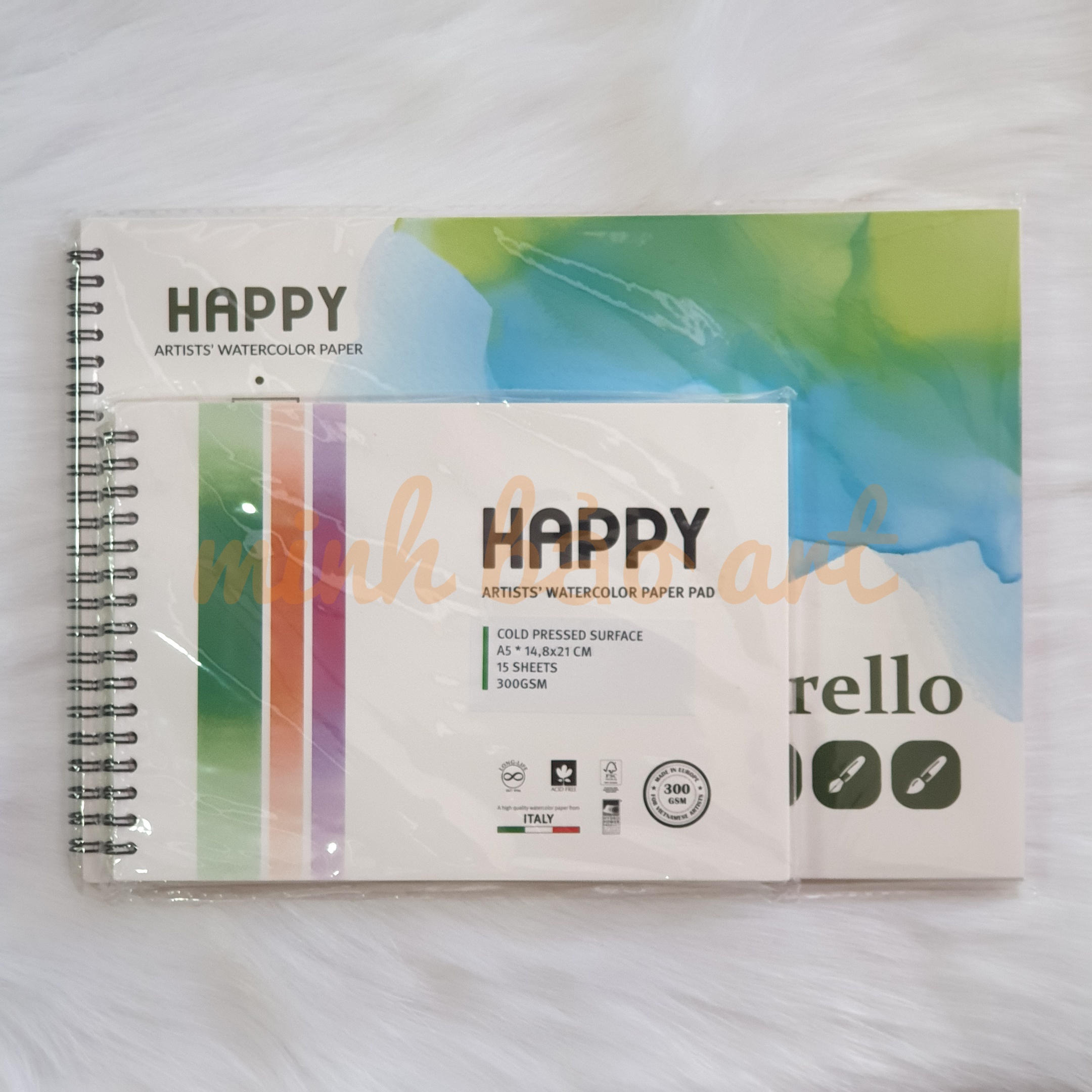 [HCM]SỔ VẼ MÀU NƯỚC HAPPY 300 GSM (VÂN COLD 15 TỜ)
