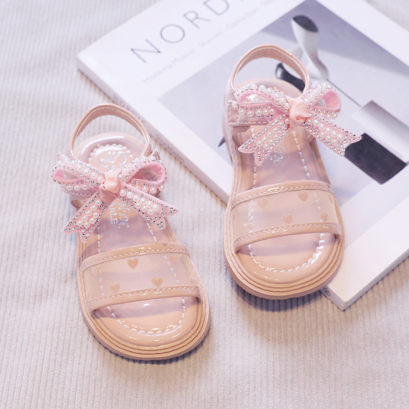 Giày sandal nơ hạt phong cách hàn quốc xinh xắn cho bé