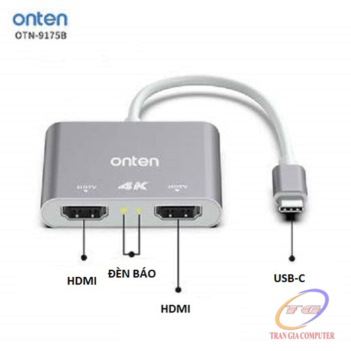 Cáp USB Type C ra 2 cổng HDMI ONTEN OTN-9175B
