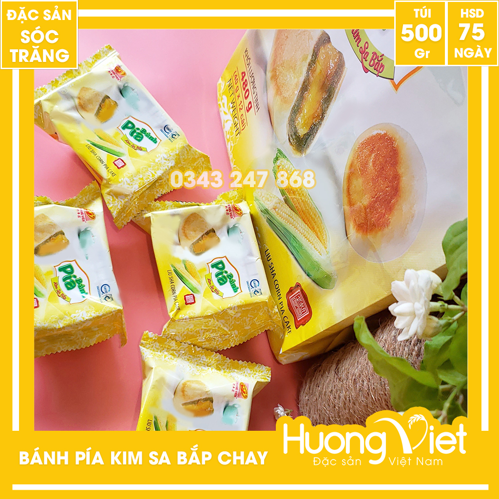 Bánh pía kim sa bắp Tân Huê Viên 12 bánh, bánh pía kim sa chay nhân bắp tan chảy