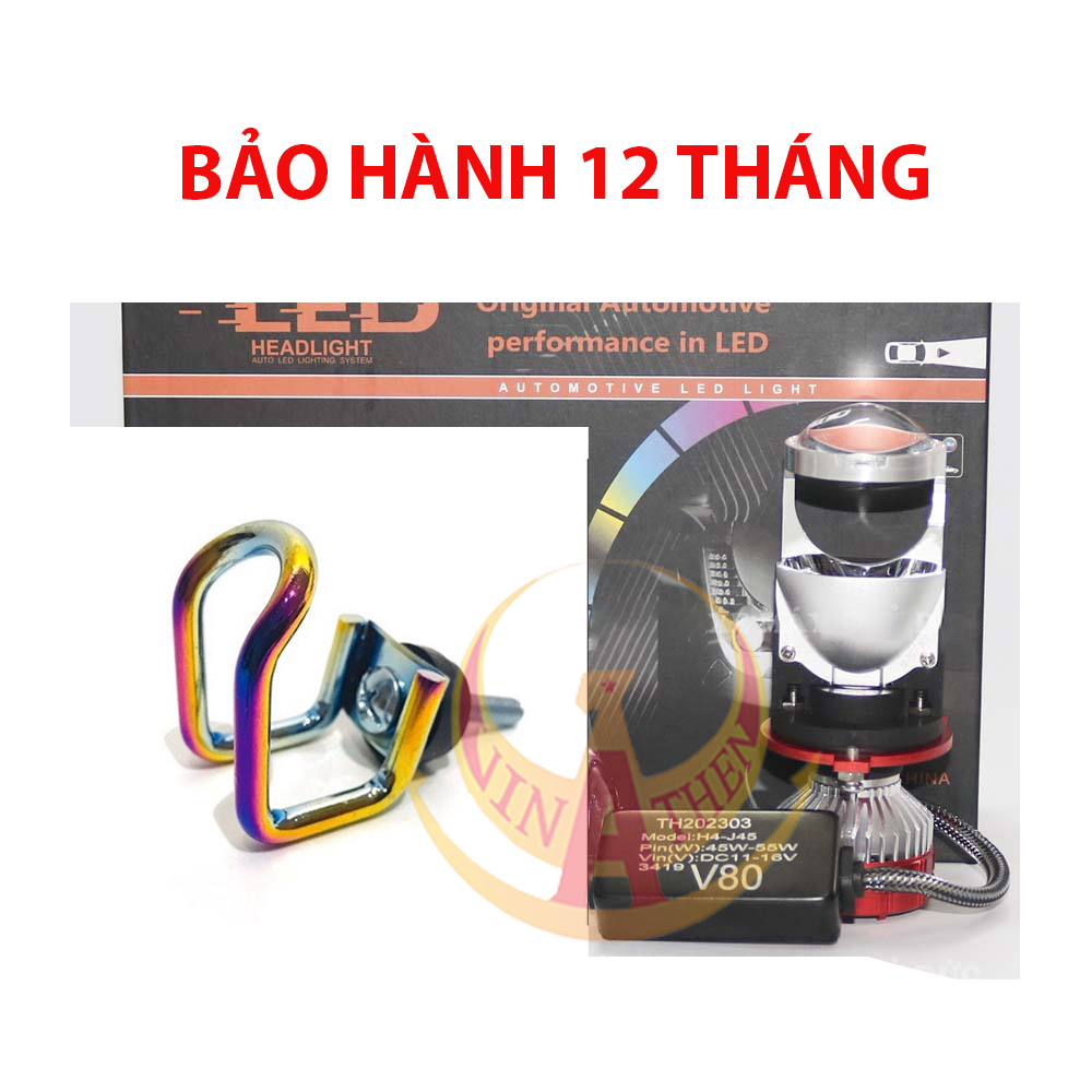 Đèn pha LED bi cầu mini V80 siêu sáng chân đèn H4 lắp cho ô tô và xe máy