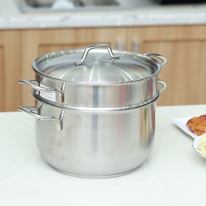 Bộ nồi xửng hấp Inox 3 đáy nắp inox cao cấp Fivestar 24cm/26cm/28cm/30cm/32cm sử dụng bếp từ